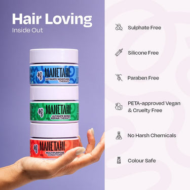 MANETAIN Ultimate Bond Repair Therapy - 200gm | Deep Conditioning Treatment with FiberHance™ & Plant-Based Keratin for All Hair Types | Hydrates, Strengthens, & Restores Damaged Hair | Sulphate & Paraben Free